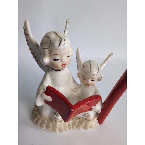 VTG  Angel Figurine Christmas Mother Child Big Candle Book Japan MCM - Picture 2 of 7